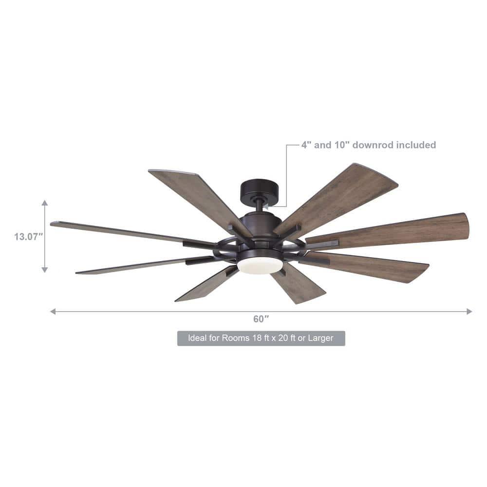 Parrot Uncle Oretha 60 in Windmill 8Blade LED Oilrubbed Bronze Ceiling Fan with Light and Remote Control