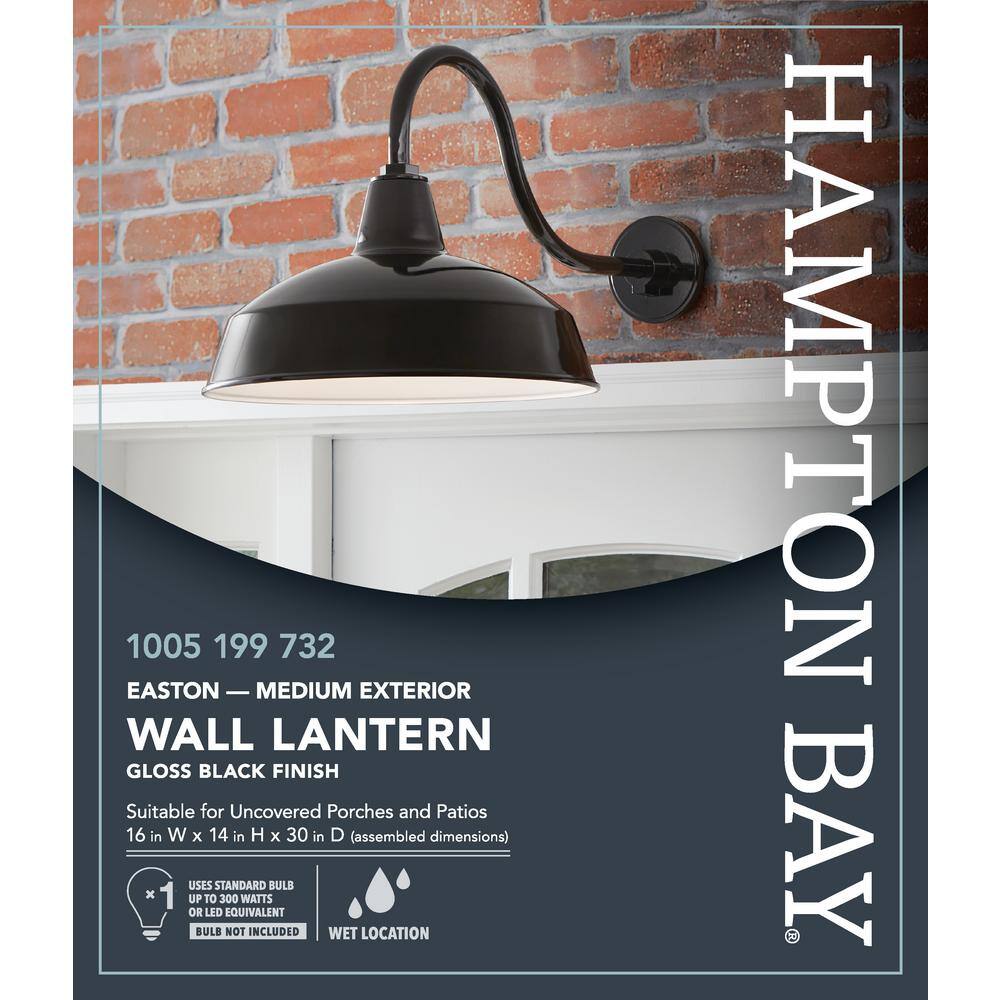 Hampton Bay Easton 1-Light Black Barn Outdoor Wall Lantern Sconce with Aluminum Shade KHC1691A-3