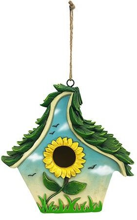 Red Carpet Studios Sunflower Bird House， Green and Yellow， 8-in