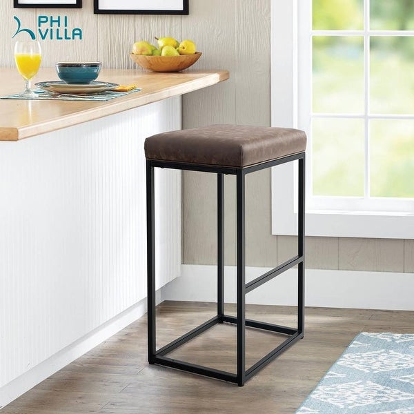 PHI VILLA Steel/ PU Leather 30-inch Bar Stool (Set of 2)