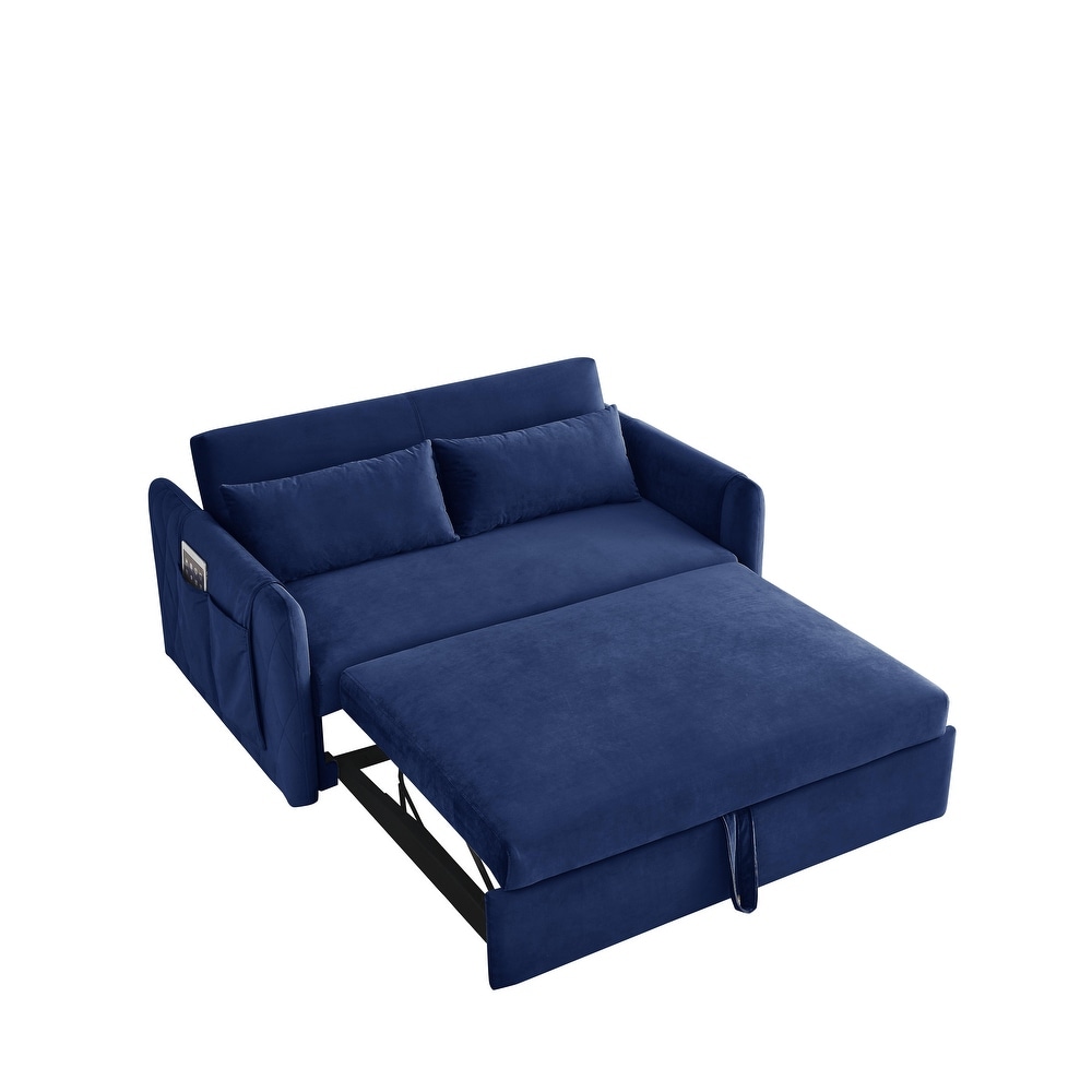 Velvet Convertible Sofa Bed with 2 Detachable Arm Pockets