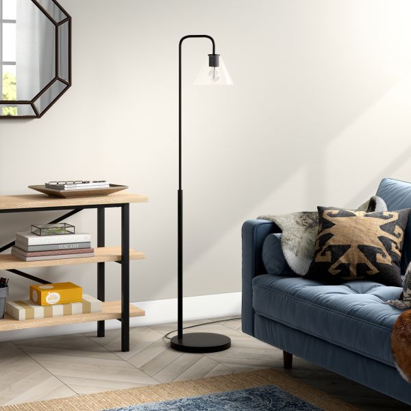 Henderson Arc Floor Lamp with Glass Shade in Blackened Bronze/Clear