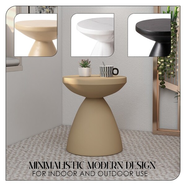 Modern Round Side Table Fiberstone Accent Table with Pedestal Base Dune Series by LeisureMod