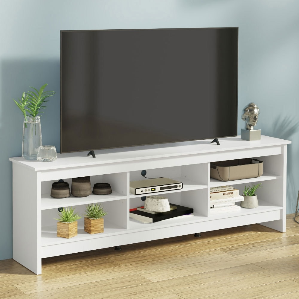 Madesa TV Stand with 6 Shelves and Cable Management  for TVs up to 75 Inches  Wood TV Bench  23\