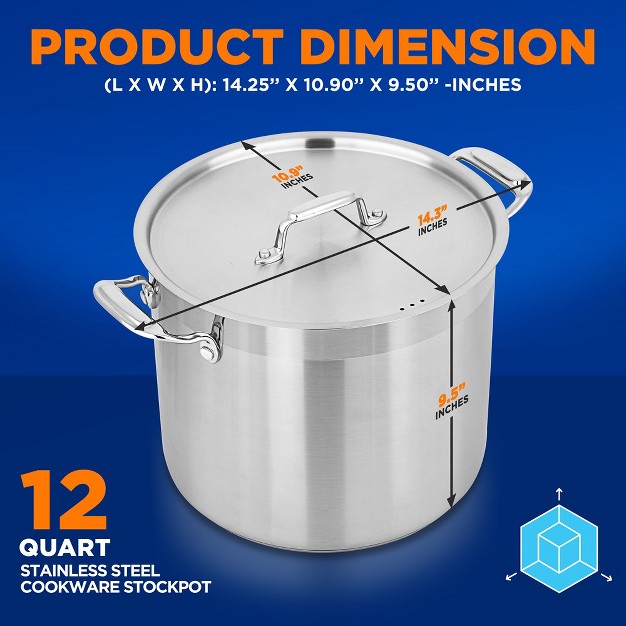 Nutrichef 12 quart Stainless Steel Stockpot 18 8 Food Grade Heavy Duty Large Stock Pot For Stew Simmering Soup