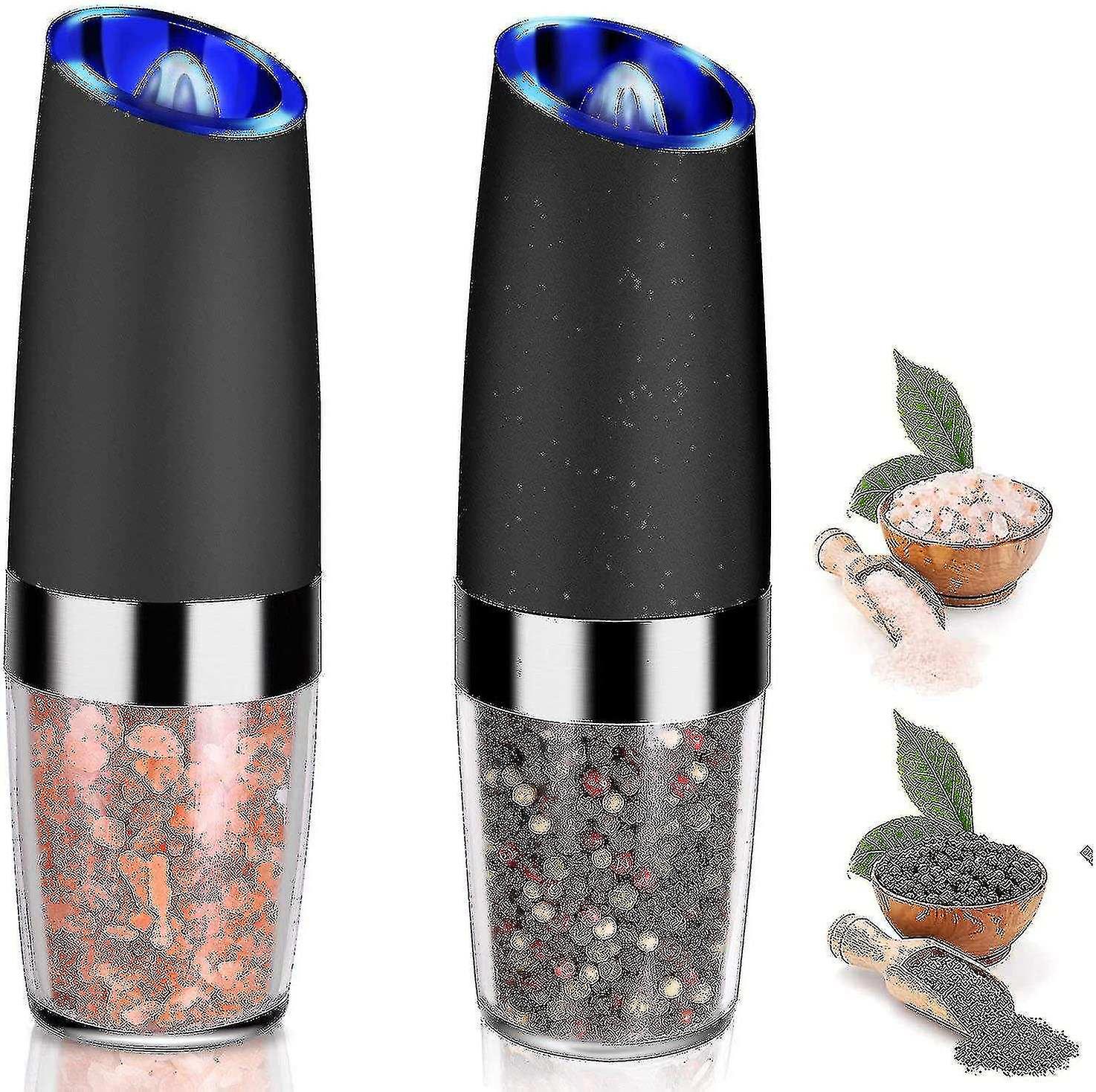 2 Pcs Gravity Electric Salt And Pepper Grinder Set， Battery Salt Pepper Mill