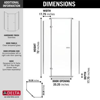 Delta Classic 38 in. W x 72 in. H Neo-Angle Pivot Semi Frameless Corner Shower Enclosure in Stainless 422061