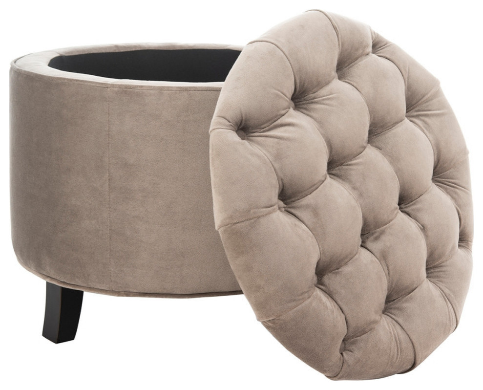 Emma Tufted Storage Ottoman  Mushroom Taupe/Espresso   Transitional   Footstools And Ottomans   by Rustic Home Furniture Deco  Houzz