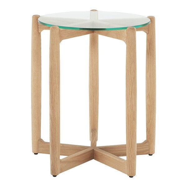 Aurelle Home Heatra Modern Solid Wood Round Glass Top Side Table