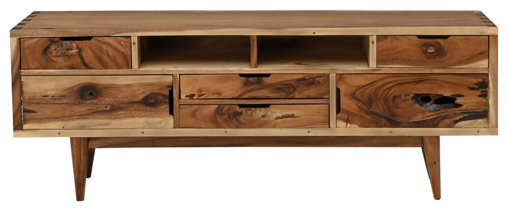 Turin Live Edge Suar Wood Media Center With 2 Doors/4 Drawers   Midcentury   Entertainment Centers And Tv Stands   by Chic Teak  Houzz