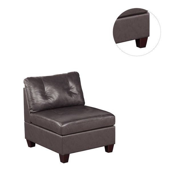 Genuine Leather Upholstered Modular Armless Chair with Tufting Design