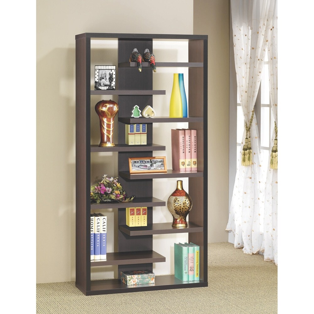 Modern Asymmetrical Weave Design Cappuccino Bookcase Display