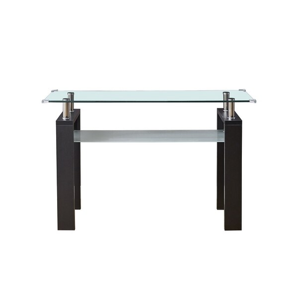 Black MDF Console Table， Tempered Glass Top， Modern Foyer Area Table