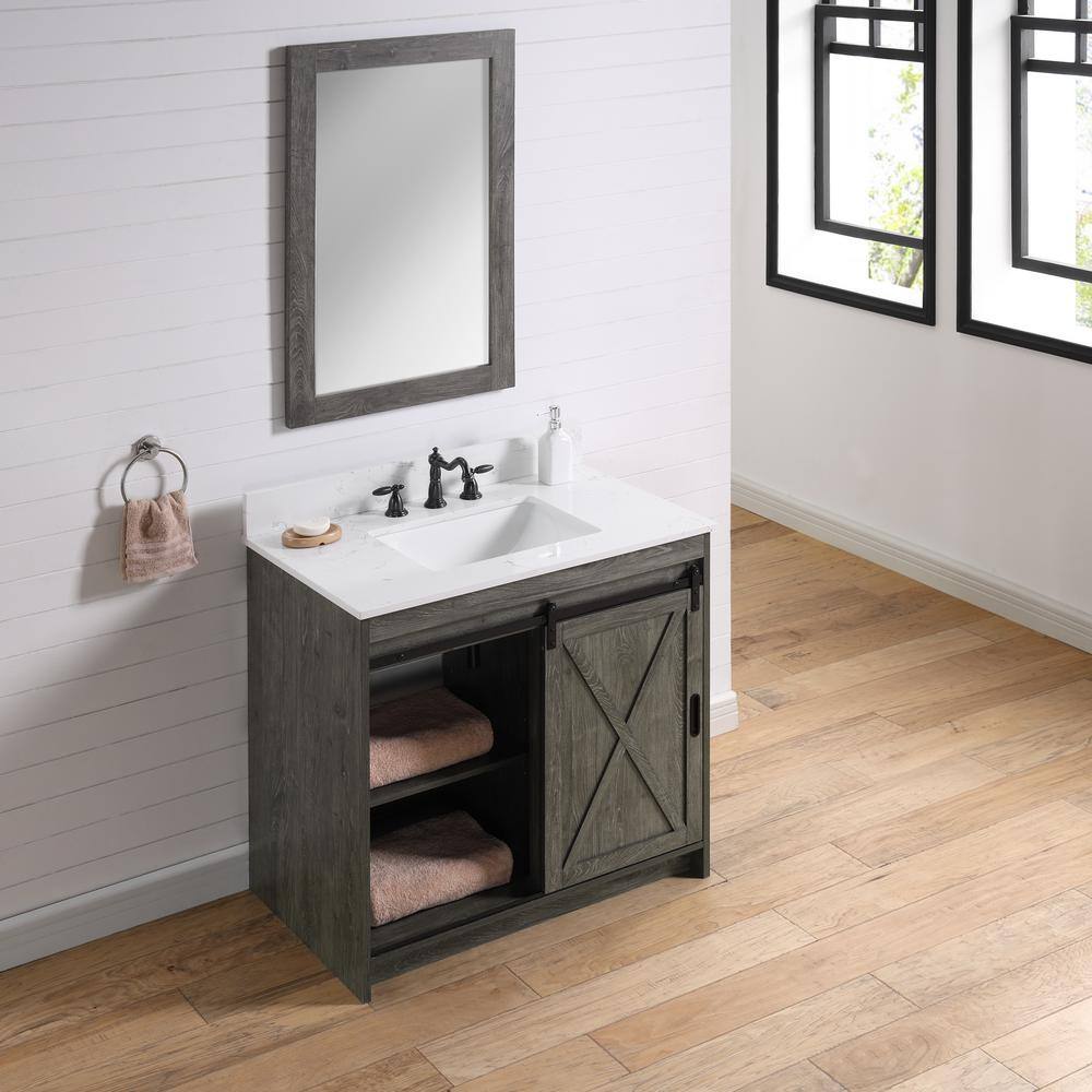 SUDIO Rafter 36 in. W Bath Vanity in Charcoal Gray with Engineered Stone Vanity Top in Carrara White with white Basin Rafter-36CG