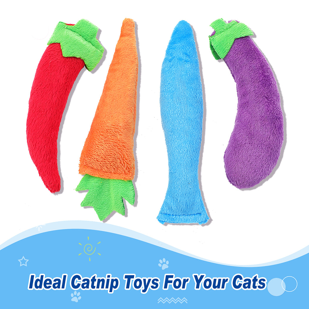 4PCS Cat Toy Carrot Eggplant Pepper Catnip Toy Cat Chew Toy Pet Biting Toy