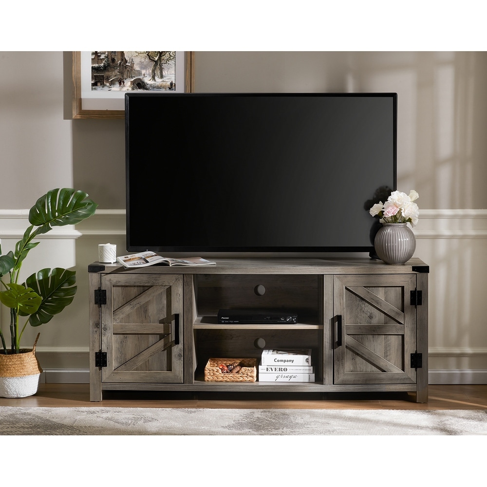 Farmhouse Barndoor TV Stand Entertainment Center for TVs up to 70 inch