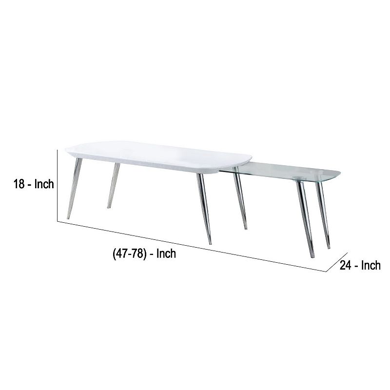 Coffee Table with Pull Out Tabletop， White and Silver