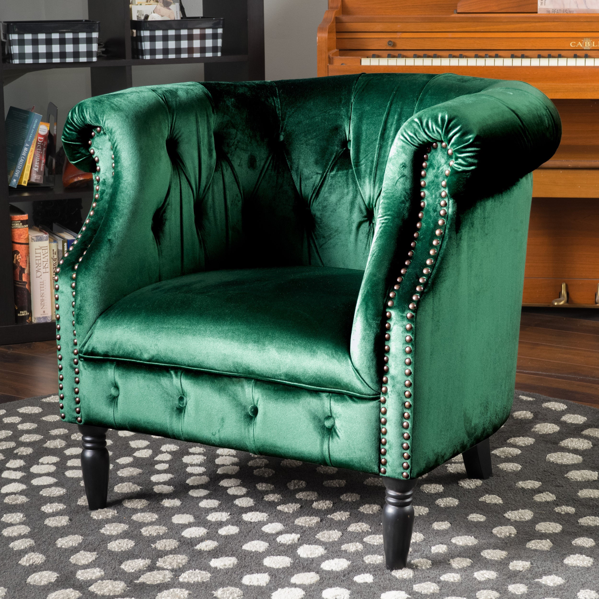 Aries Button-Tufted Velvet Rolled Back Tub Design Club Chair