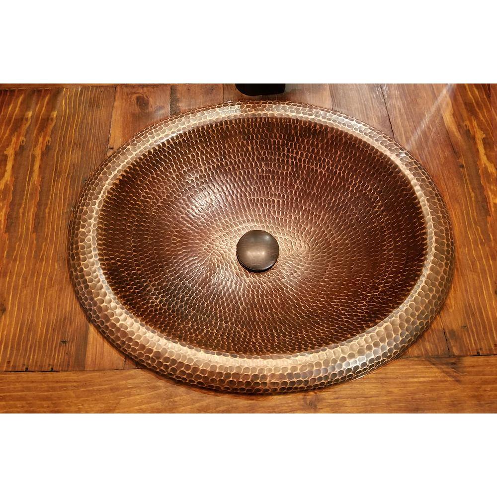 Premier Copper Products Self-Rimming Wide Rim Oval Hammered Copper Bathroom Sink in Oil Rubbed Bronze LO18RDB