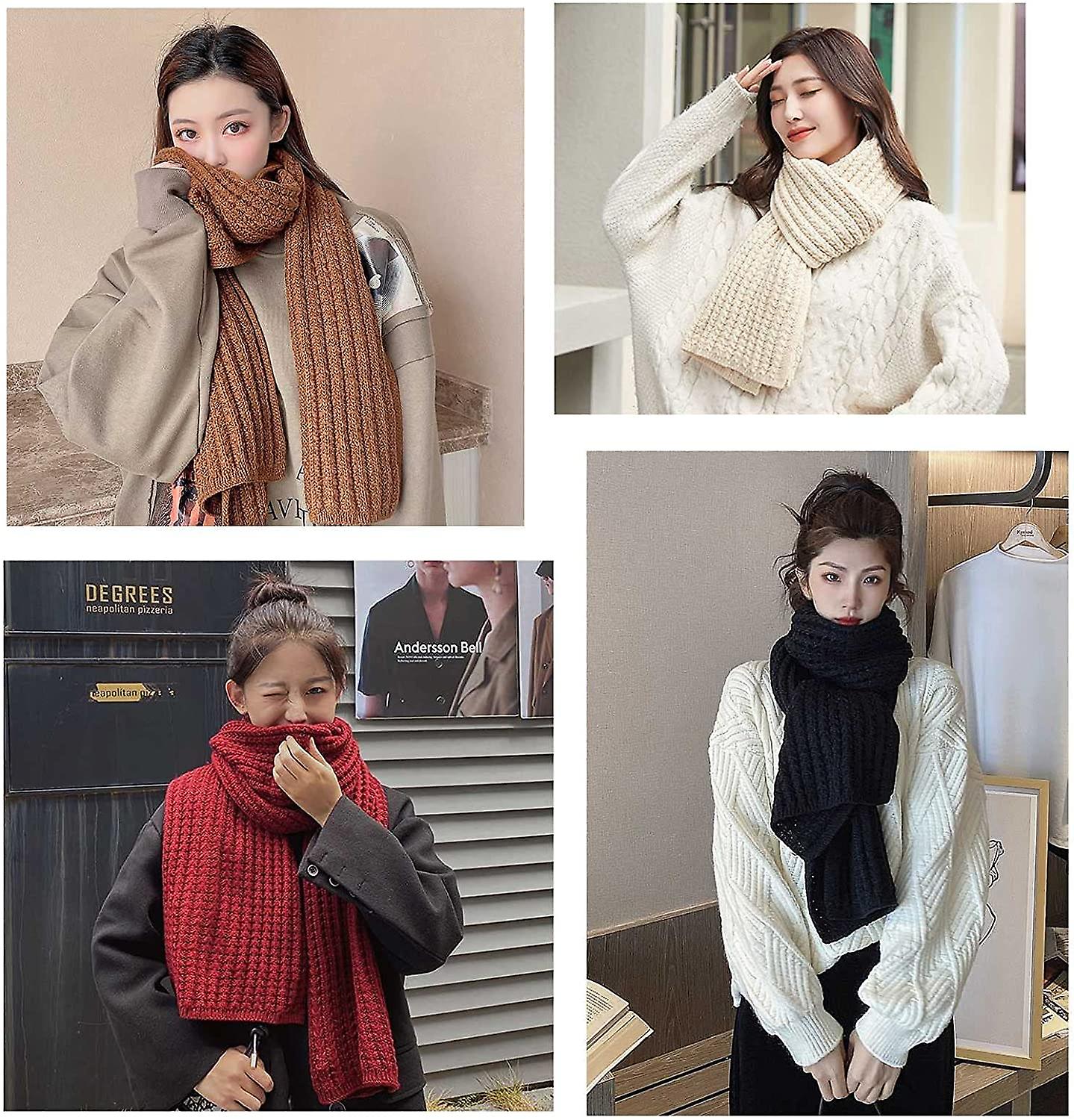 Winter Chunky Knit Scarfs For Ladies Thick Cable Shawls Wrap Winter Warm Soft  Long Solid Color Pashminas (white) White -