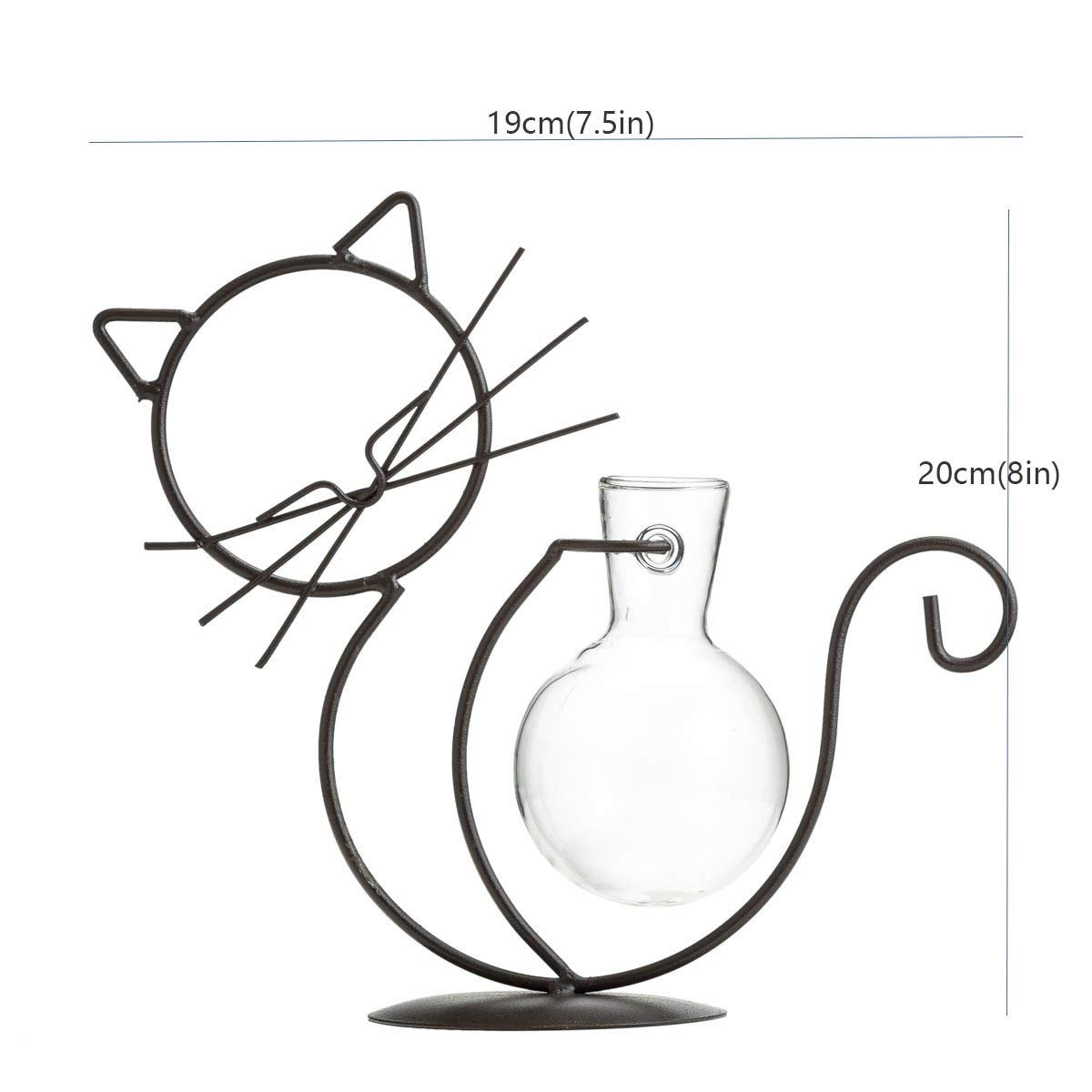 TJ Global Cat Glass Planter Vase Holder, Plant Terrarium, Propagation Station, Metal Stand for Hydroponics Plants Home Garden Wedding Decoration Outdoor Planter Ideas Modern Creative