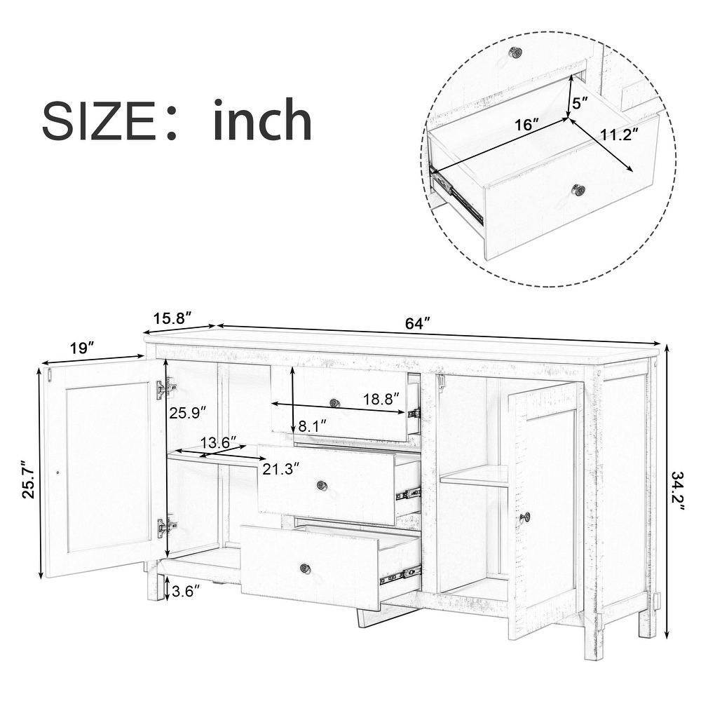 Buffet Cabinet Sideboard Console Table with Storage Cabinets   Drawers