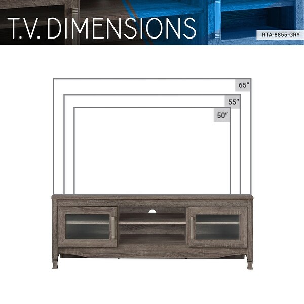 Driftwood TV Stand Console with 2 Glass Door and 6 Compartment TV Cabinet Entertainment Center