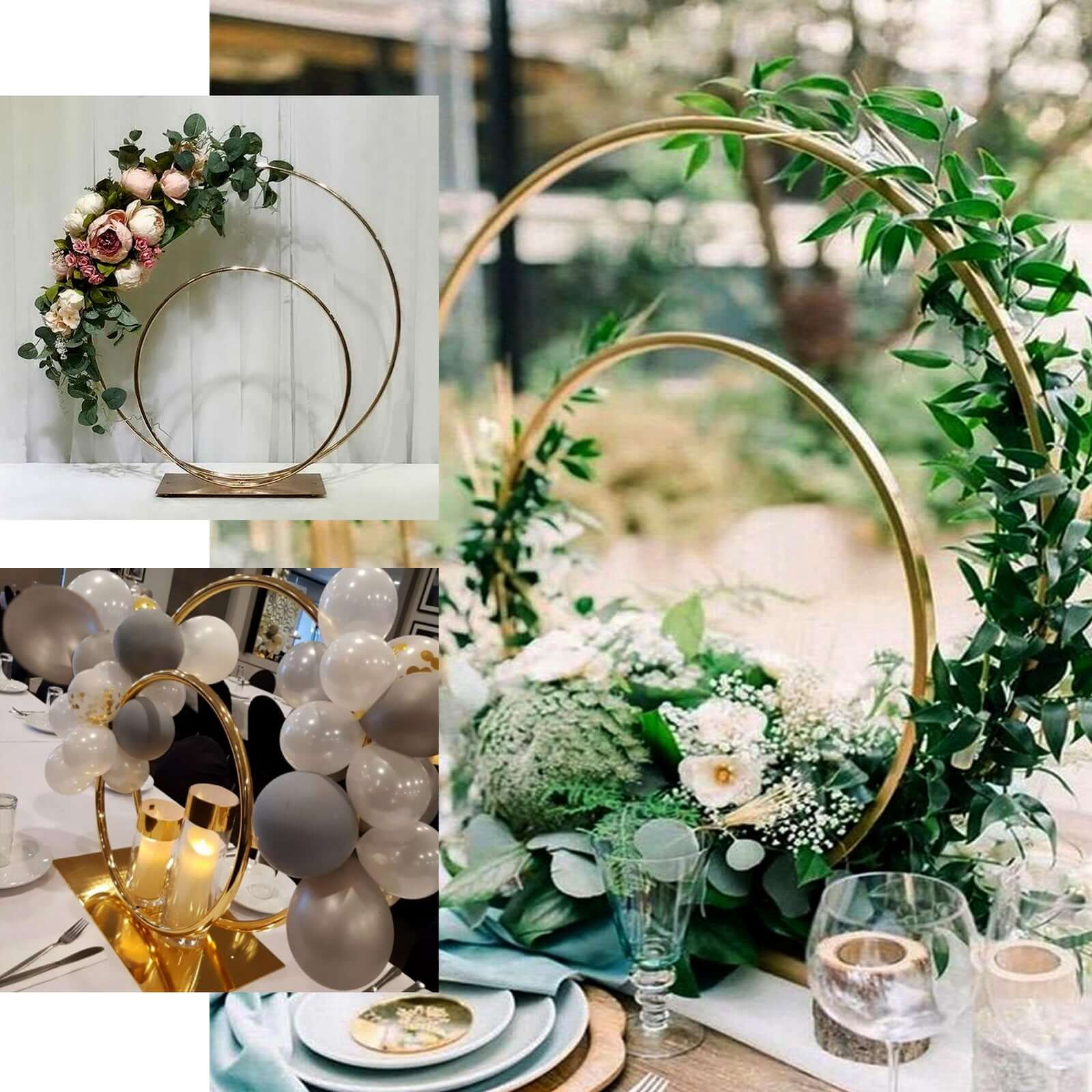 Gold Double Metal Hoop Wedding Centerpiece, Flower Stand 24