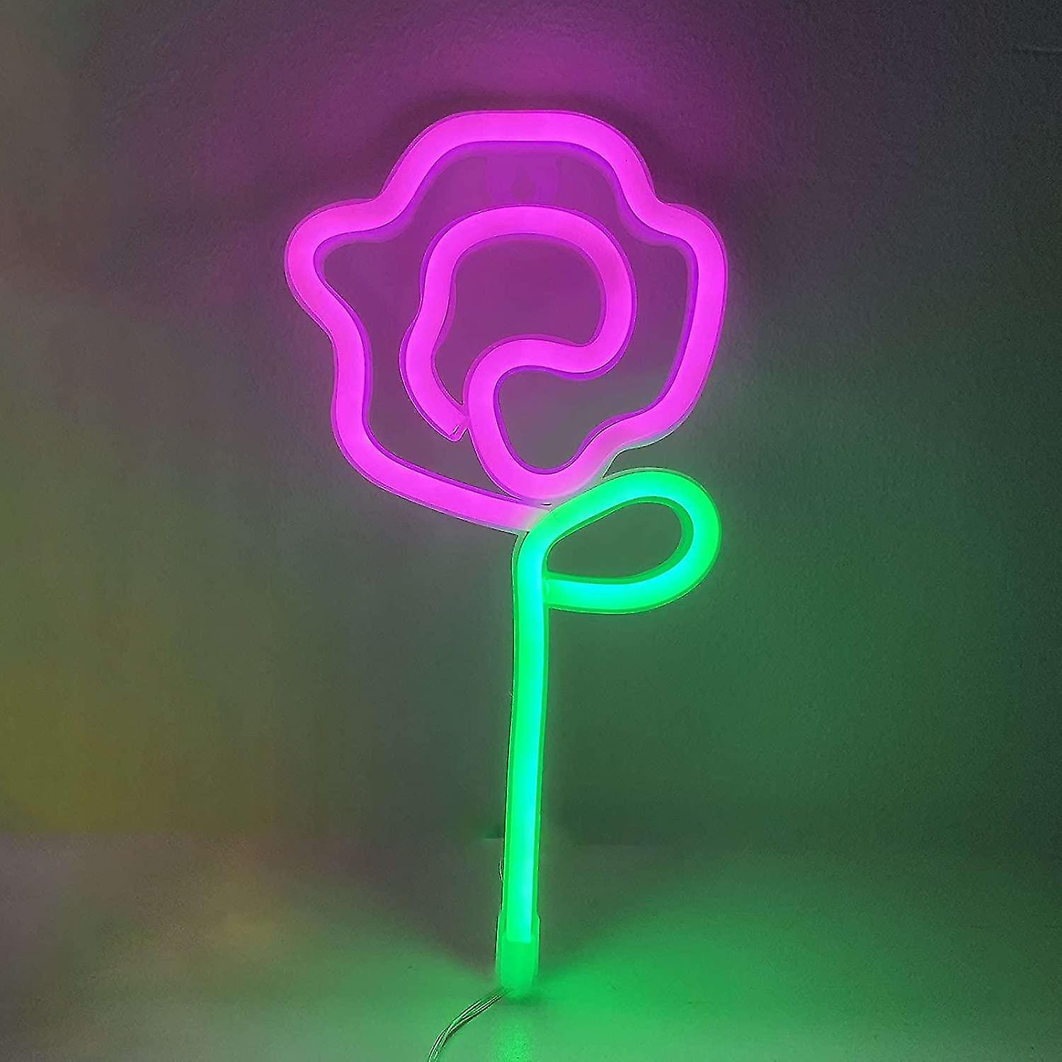 Rose Flower Neon Light Led Neon Sign Pink Neon Light Battery/usb Powered Wall Neon Light Neon Night Light For Bedroom Light Up Neon Flower Sig