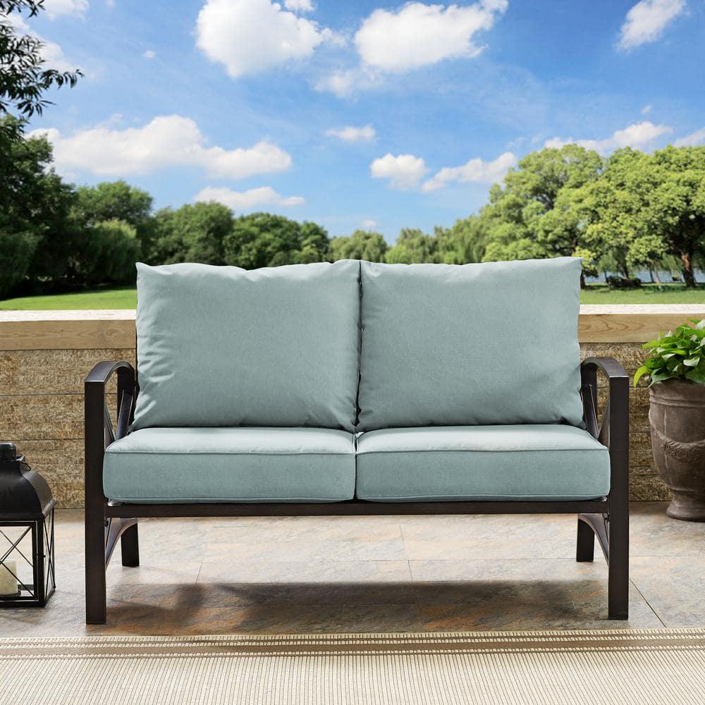 CROSLEY FURNITURE Kaplan Metal Outdoor Loveseat with Universal Mist Cushion Cover