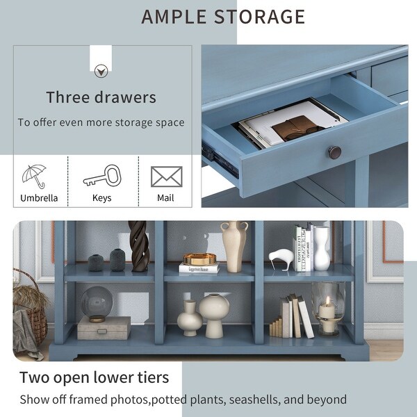 Console Table Sideboard with Open Shelves and Drawers Blue