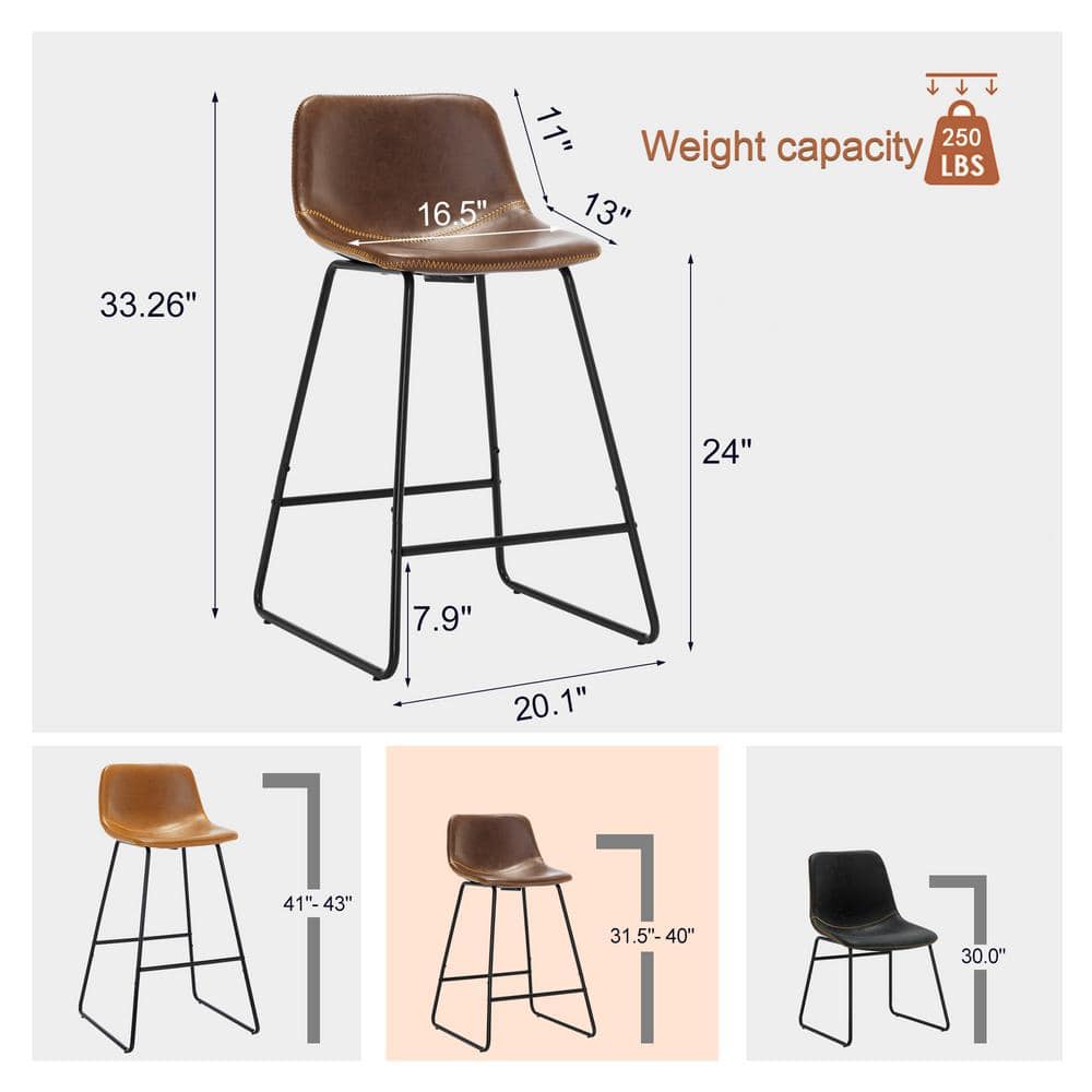 LUE BONA Faux Leather Bar Stools Metal Frame Counter Height Bar Stools(Set of 4) LB21CH0024-500