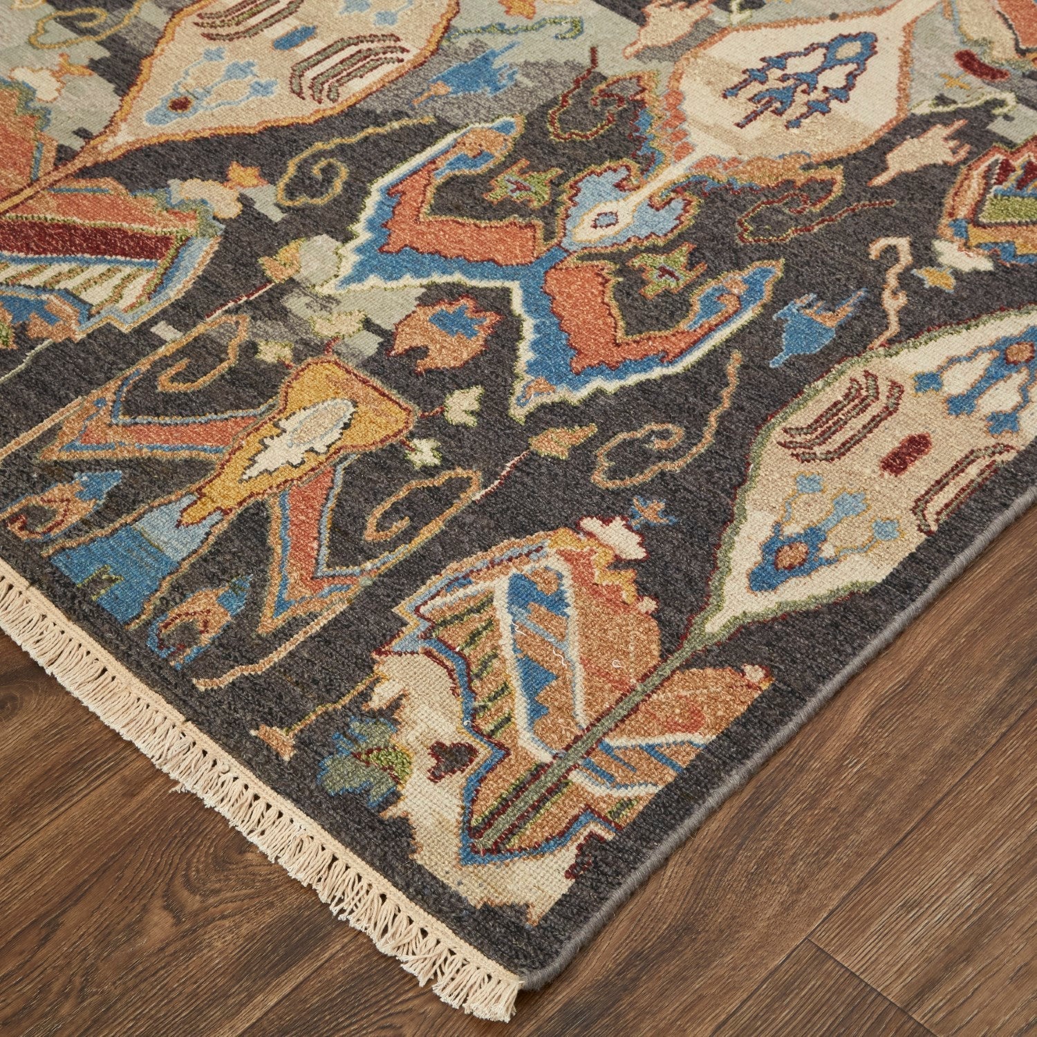 Pierson Ornamental Hand Knotted Charcoal / Multi Color Rug