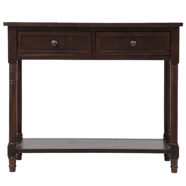 Console Table with 2 Drawers and Bottom Shelf Acacia Mangiu， Espresso