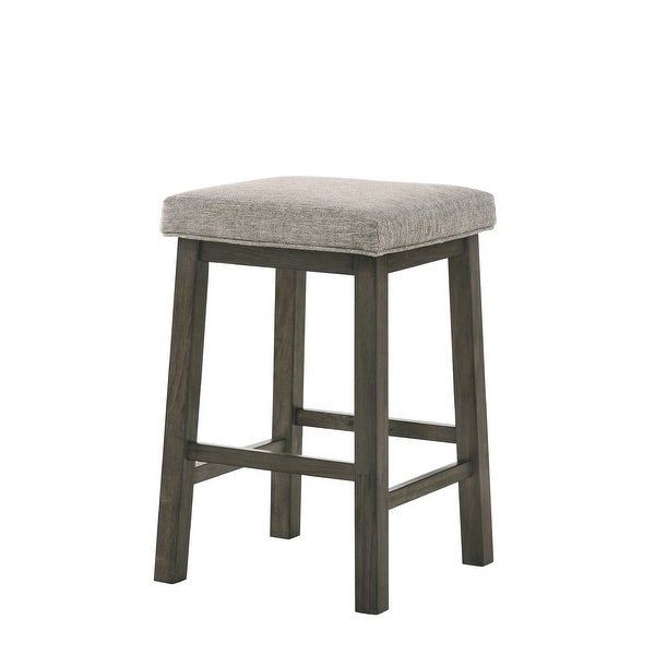 25 Inch Wooden Bar Stool with Fabric Seat， Set of 2， Grey