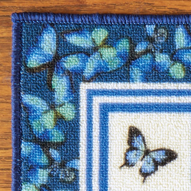 Collections Etc Blue Butterfly Floral Patchwork Accent Rug