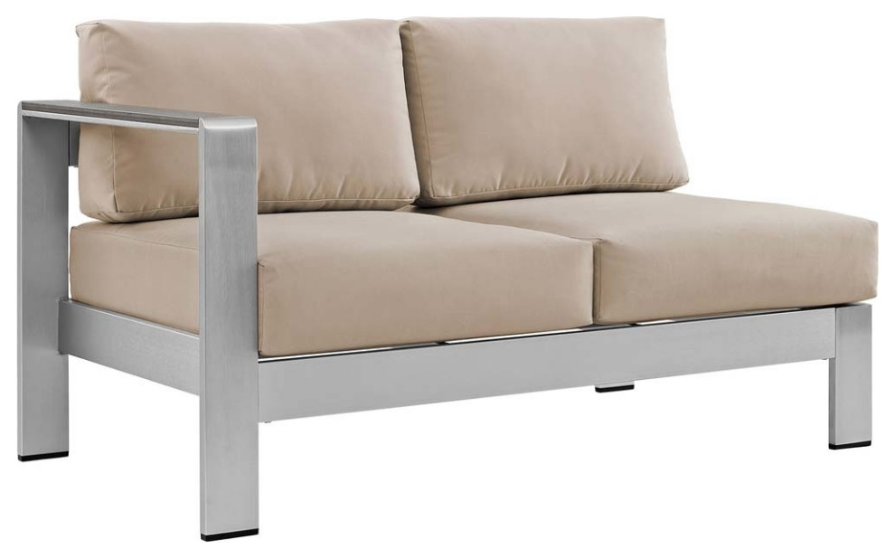 Silver Beige Shore Left Arm Loveseat Outdoor Patio Aluminum Loveseat   Loveseats   by Dot  ampBo  Houzz