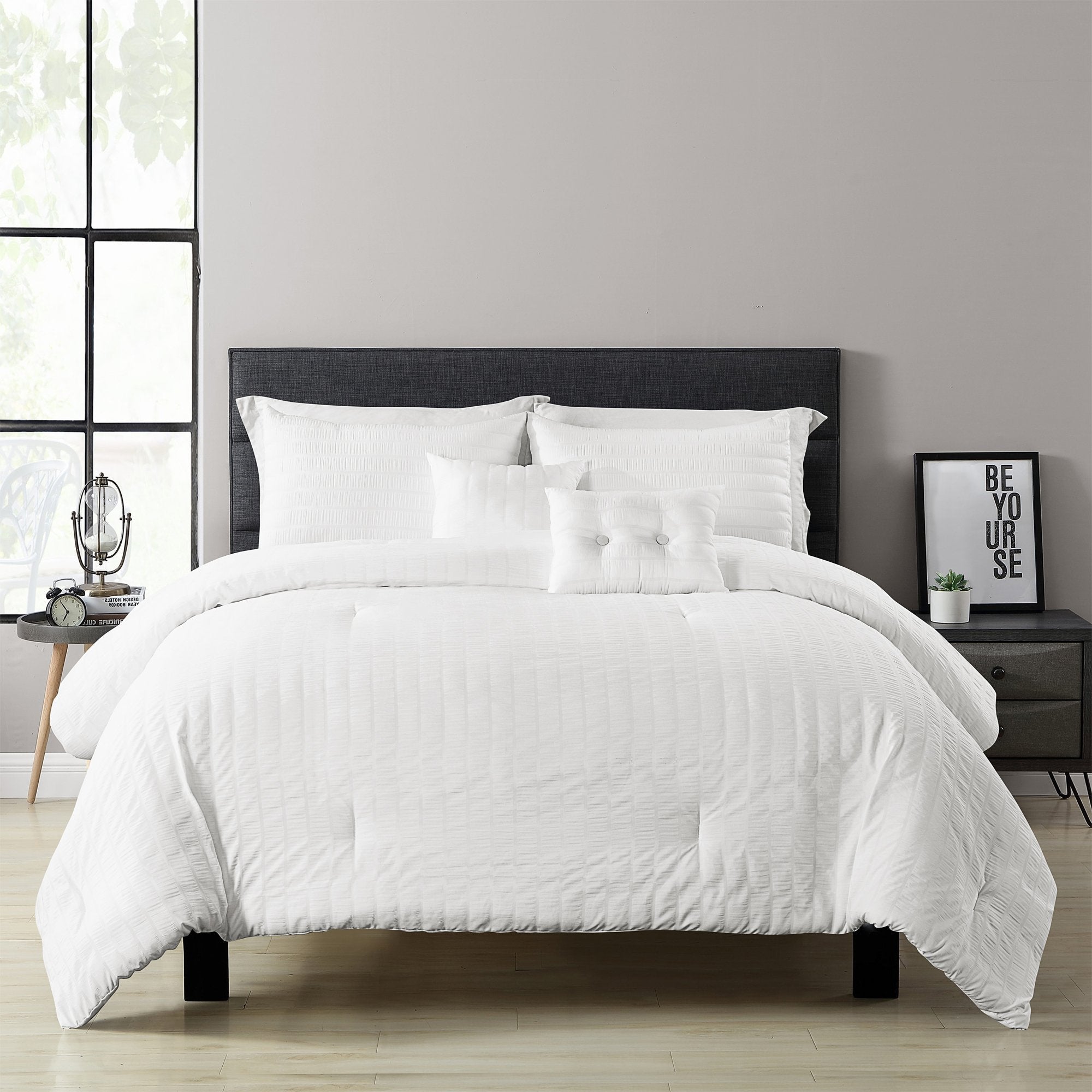 Bedding Bundle: Erindale Quilt Set + Farmhouse Seersucker Comforter - King