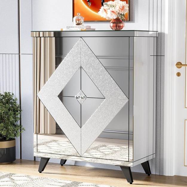 Tribesigns Mirror Shoe Cabinet With Doors Silver