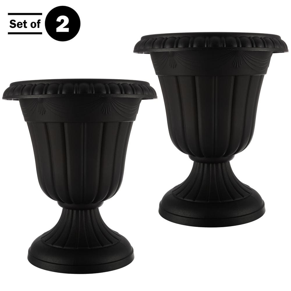 Pure Garden 16 in. W x 18 in. H-in. Plastic Urn Planter 2-Pack Black 50-LG1431