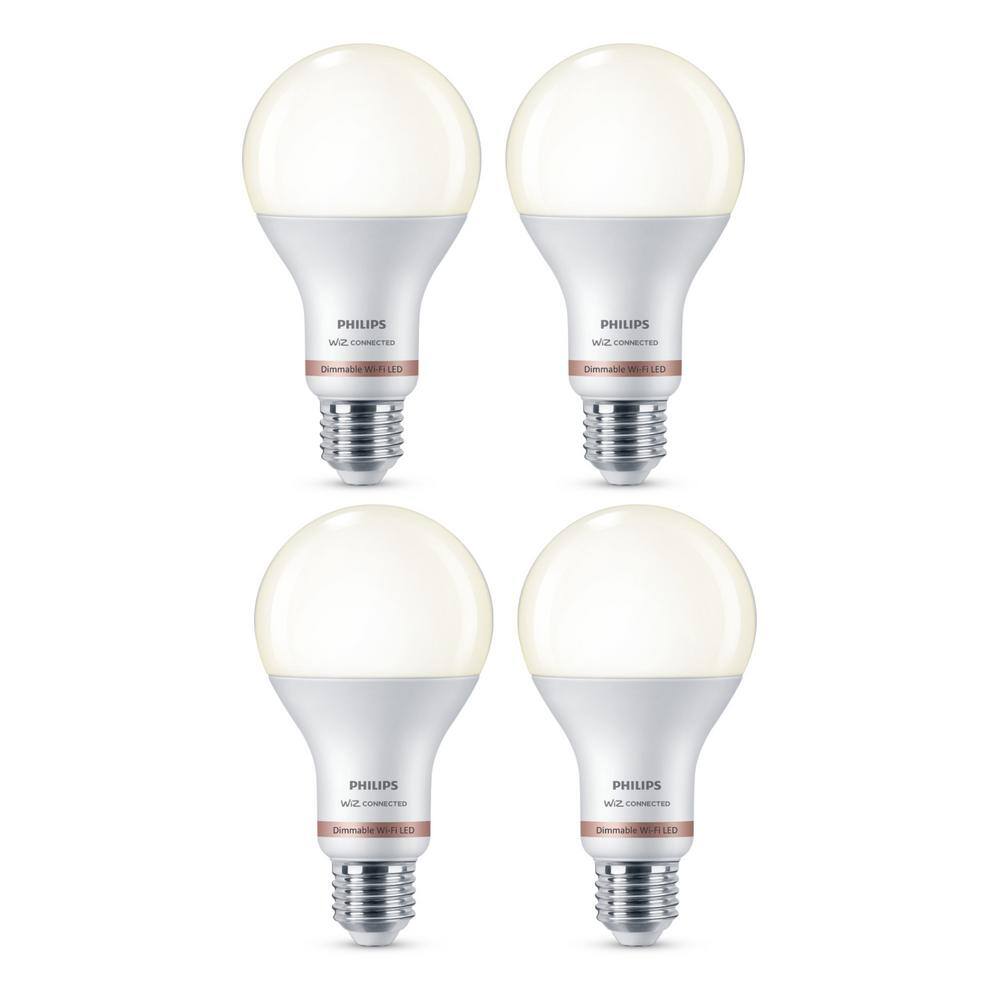 Philips 100-Watt Equivalent A21 LED Smart Wi-Fi Light Bulb Soft White (2700K) powered by WiZ with Bluetooth (4-Pack) 562371