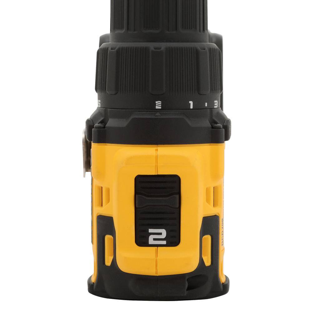 DW ATOMIC 20V MAX Cordless Brushless Compact 12 in. DrillDriver (2) 20V 1.3Ah Batteries Charger and Bag DCD708C2