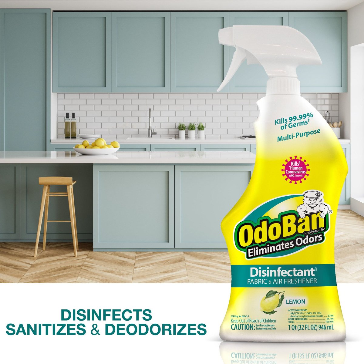 OdoBan Ready-to-Use Lemon Disinfectant Spray， 32-oz bottle