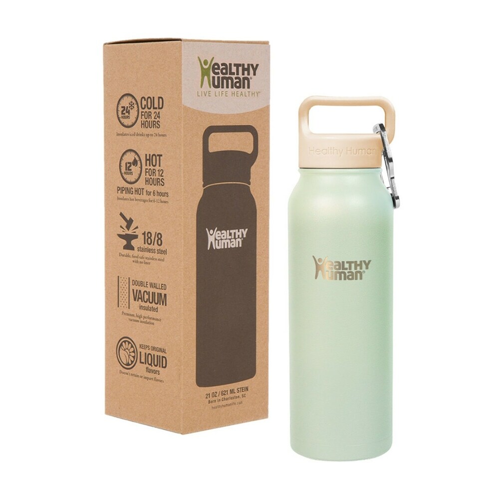 Healthy Human Stainless Steel Water Bottle (Peppermint  21 oz/ 621 ML)