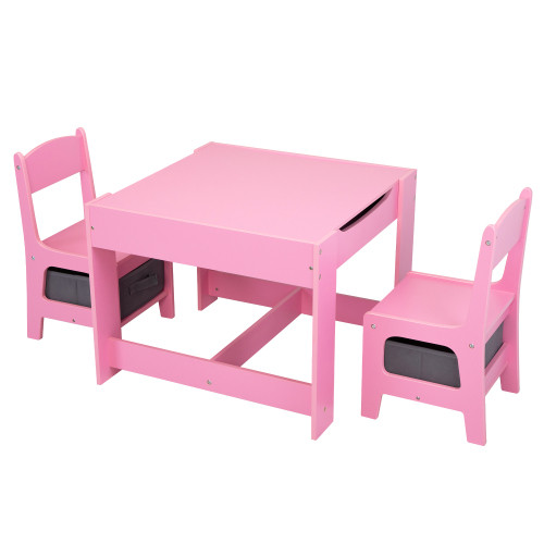 3 in 1 Kids Wood Table and 2 Chairs  Children Acti...