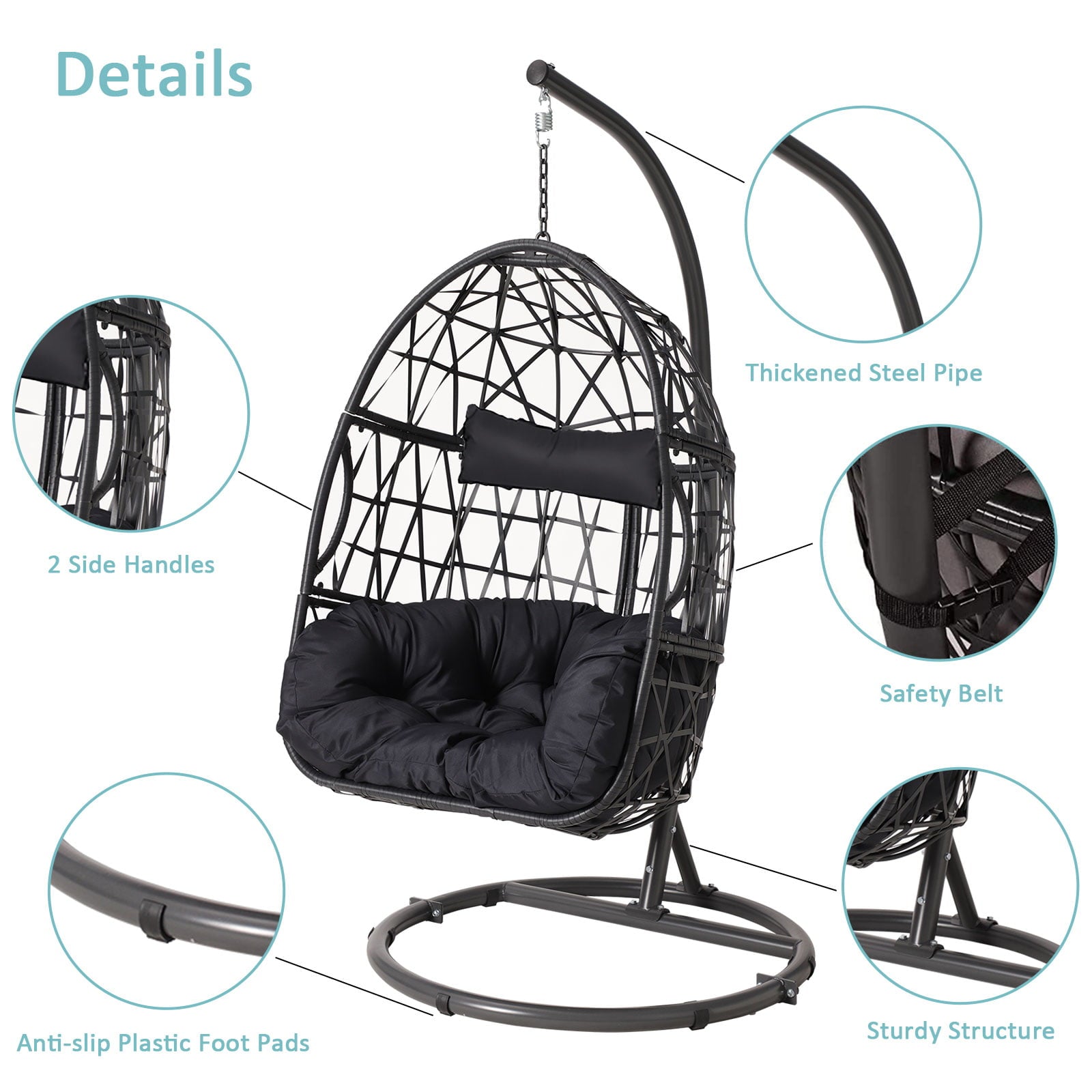 Haverchair Egg Chair with Stand Outdoor Patio Wicker Hanging Chair Swing Chair with Cushion