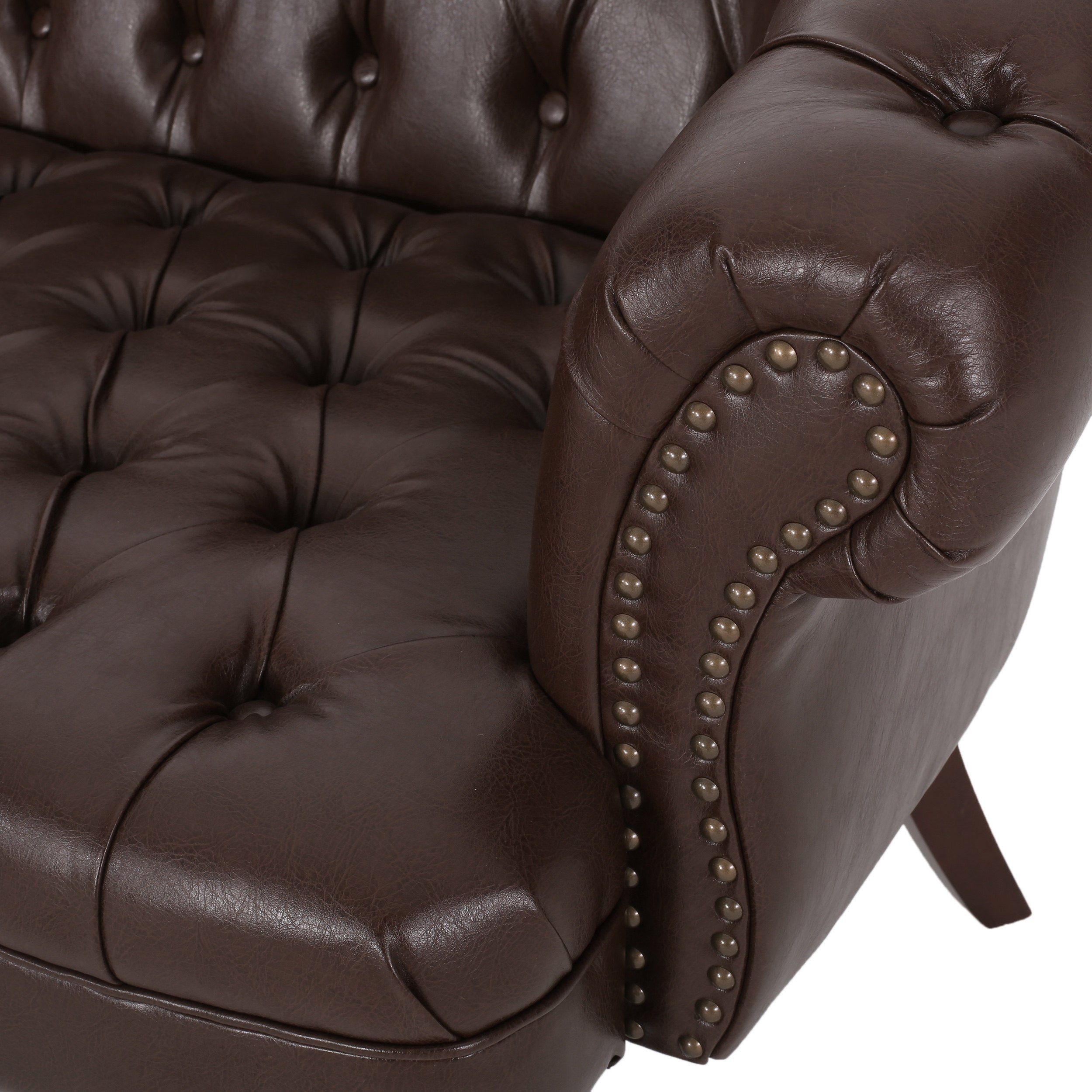 Trask Contemporary Leather Tufted Loveseat with Nailhead Trim