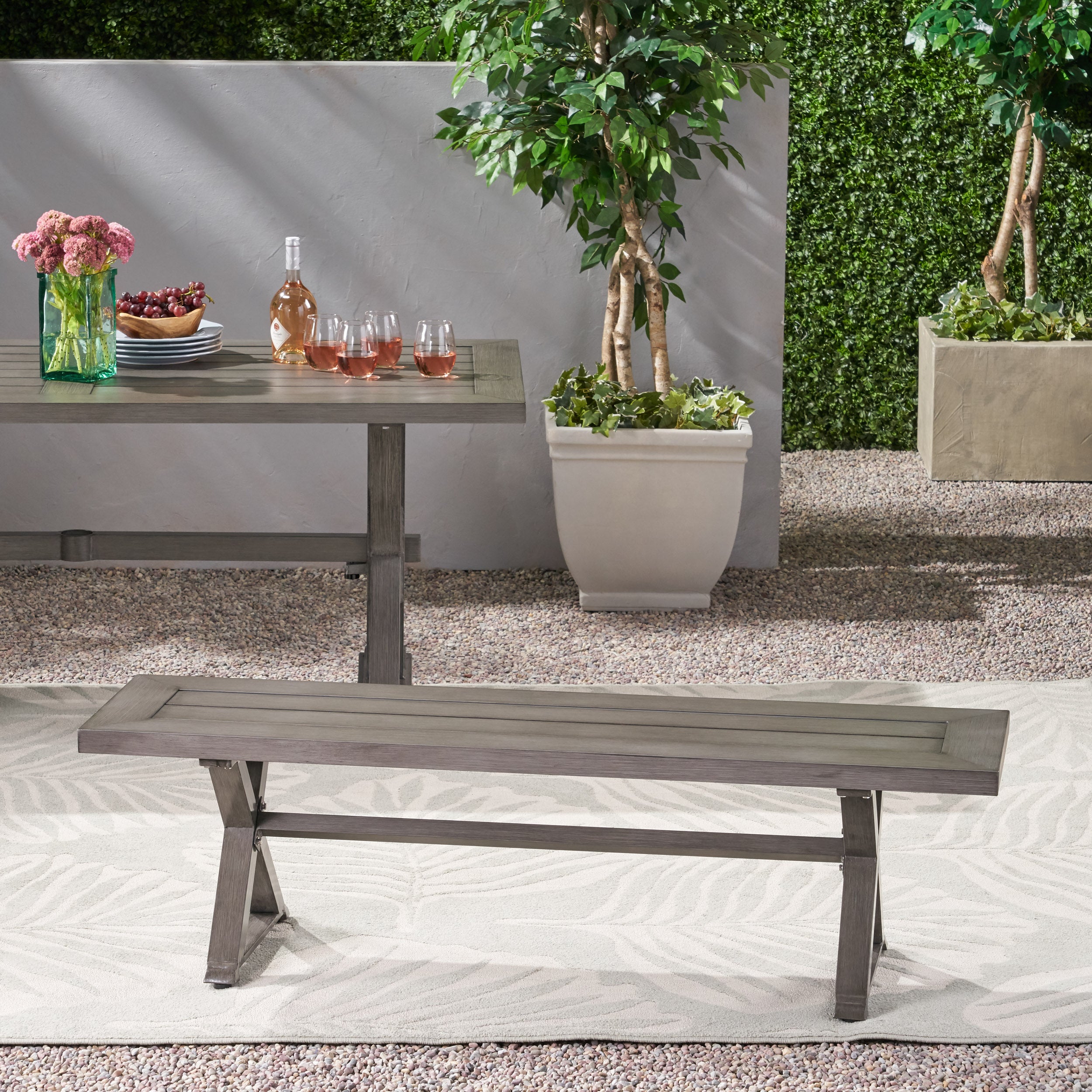 Icey Modern Outdoor Aluminum Dining Bench