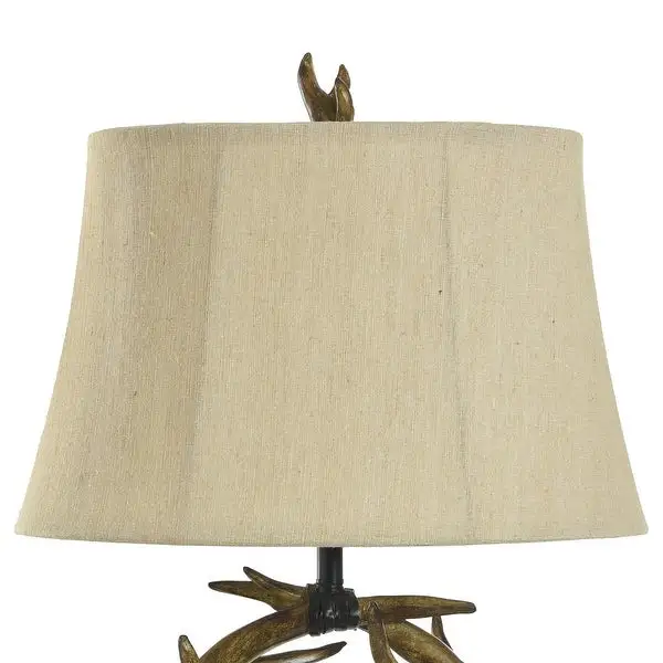 StyleCraft Dalton Dark Brown Table Lamp - Beige Hardback Fabric Shade