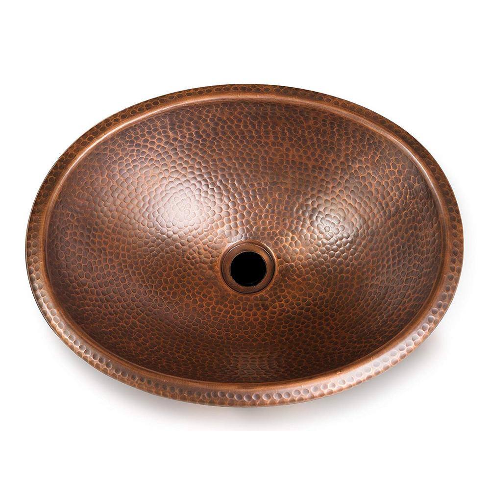 Monarch Abode 17 in. Hand Hammered Oval Drop-In Bathroom Sink in Pure Copper 17003